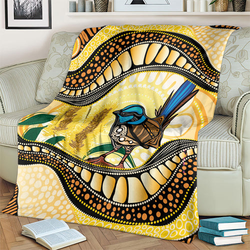 Superb Fairywren Bottlebrush Australia Indigenous Art Blanket
