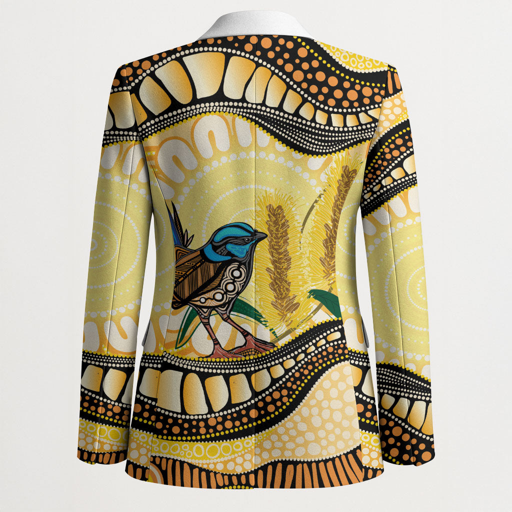 Superb Fairywren Bottlebrush Australia Indigenous Art Blazer