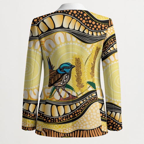 Superb Fairywren Bottlebrush Australia Indigenous Art Blazer