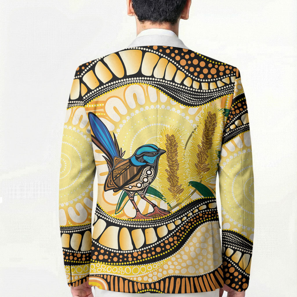 Superb Fairywren Bottlebrush Australia Indigenous Art Blazer
