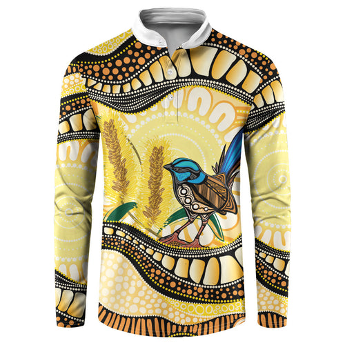 Superb Fairywren Bottlebrush Australia Indigenous Art Button Sweatshirt
