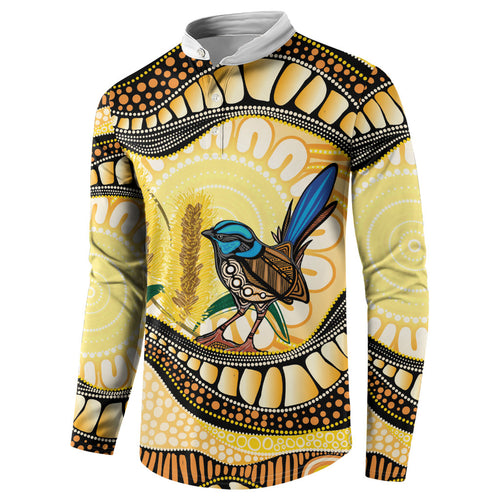 Superb Fairywren Bottlebrush Australia Indigenous Art Button Sweatshirt