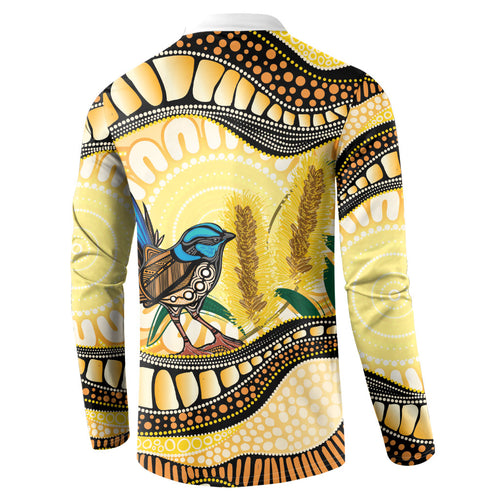 Superb Fairywren Bottlebrush Australia Indigenous Art Button Sweatshirt