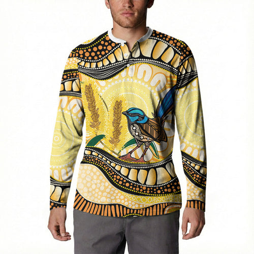Superb Fairywren Bottlebrush Australia Indigenous Art Button Sweatshirt