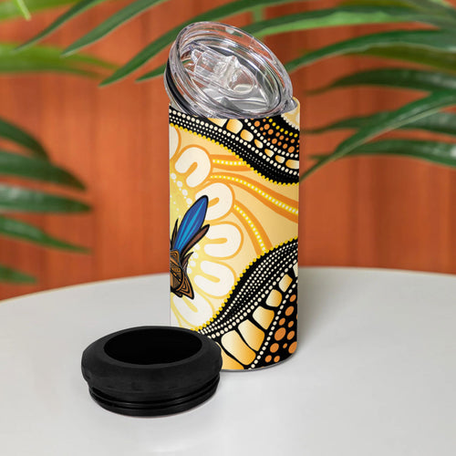 Superb Fairywren Bottlebrush Australia Indigenous Art 4 in 1 Can Cooler Tumbler