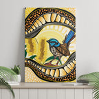Superb Fairywren Bottlebrush Australia Indigenous Art Canvas Wall Art