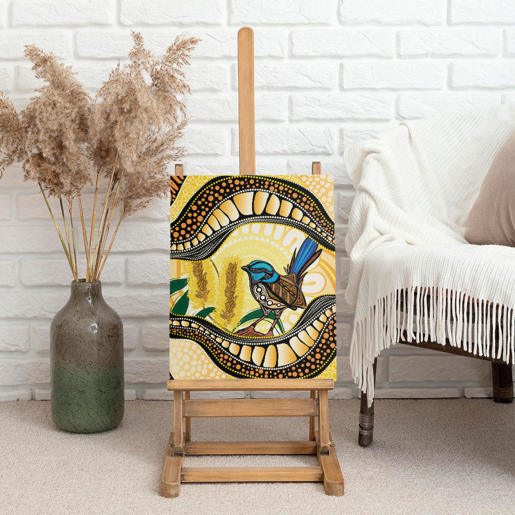 Superb Fairywren Bottlebrush Australia Indigenous Art Canvas Wall Art