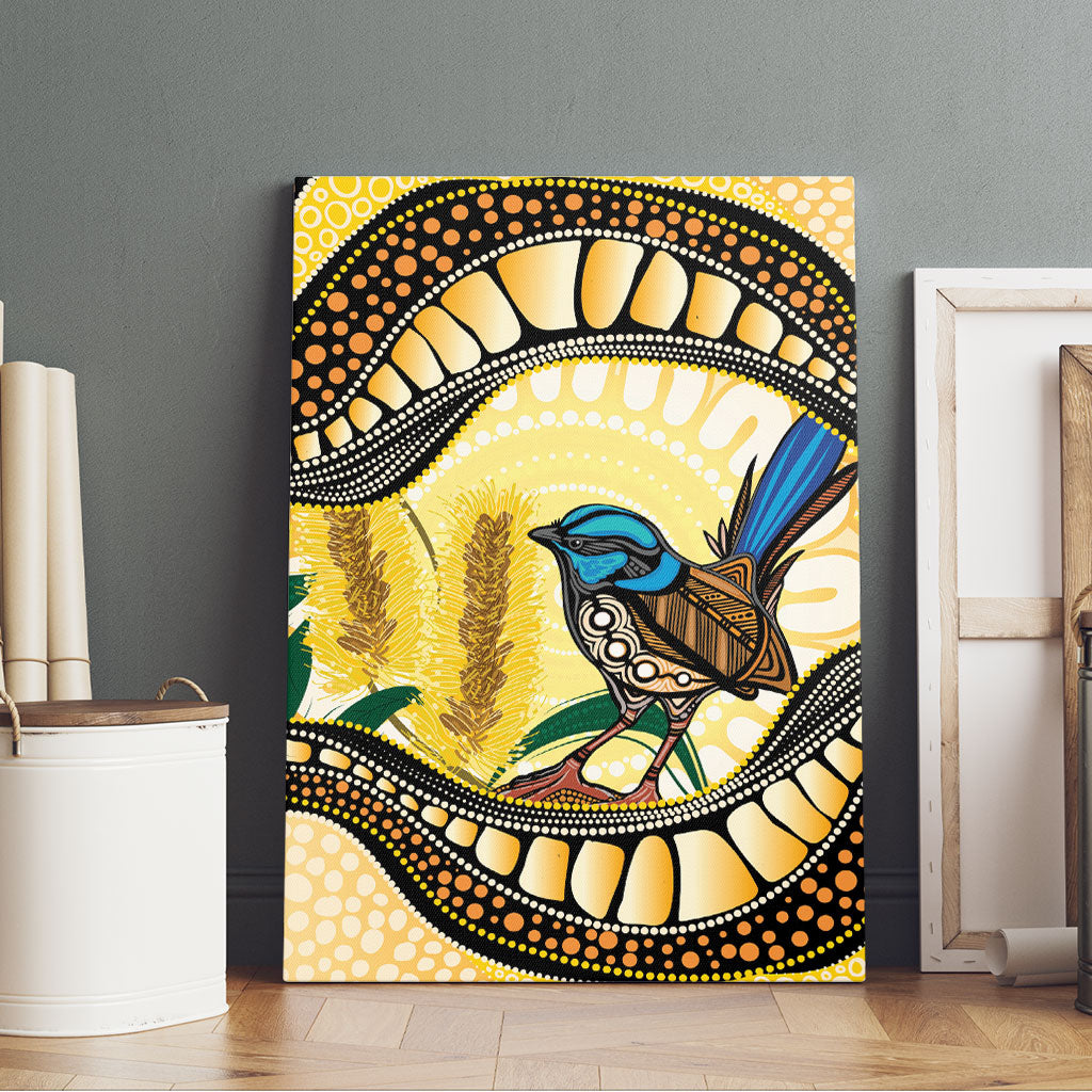Superb Fairywren Bottlebrush Australia Indigenous Art Canvas Wall Art