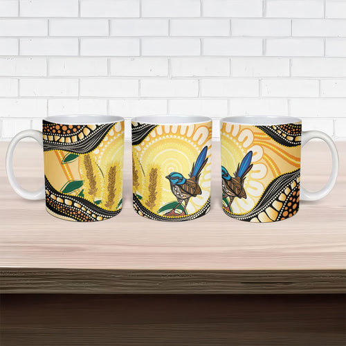 Superb Fairywren Bottlebrush Australia Indigenous Art Ceramic Mug