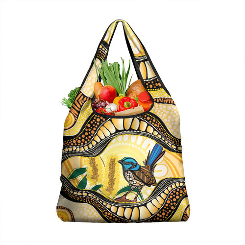 Superb Fairywren Bottlebrush Australia Indigenous Art Grocery Bag