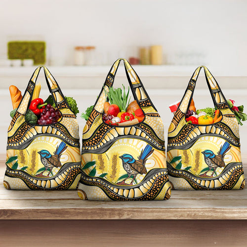 Superb Fairywren Bottlebrush Australia Indigenous Art Grocery Bag