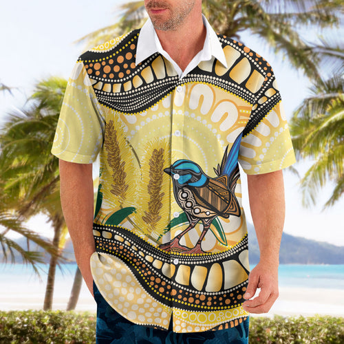 Superb Fairywren Bottlebrush Australia Indigenous Art Hawaiian Shirt