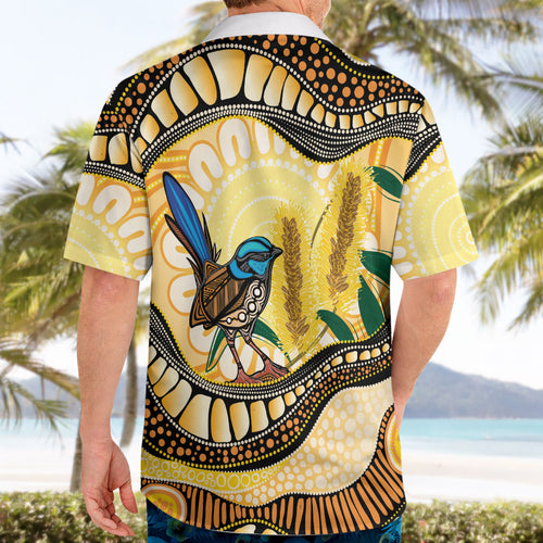Superb Fairywren Bottlebrush Australia Indigenous Art Hawaiian Shirt
