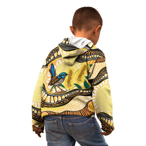 Superb Fairywren Bottlebrush Australia Indigenous Art Kid Hoodie