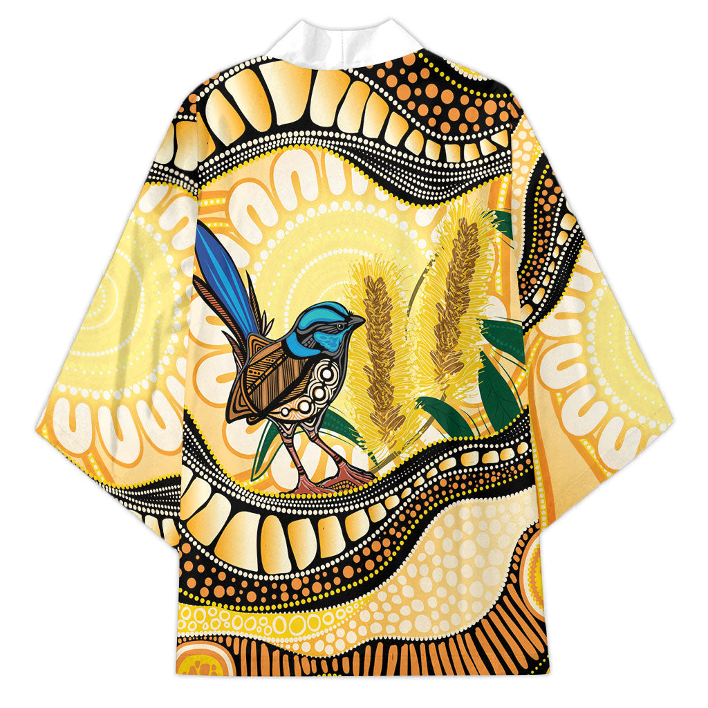 Superb Fairywren Bottlebrush Australia Indigenous Art Kimono