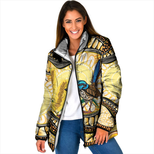 Superb Fairywren Bottlebrush Australia Indigenous Art Padded Jacket