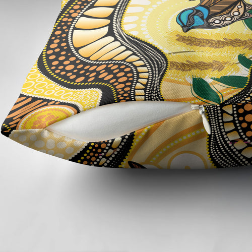 Superb Fairywren Bottlebrush Australia Indigenous Art Pillow Cover