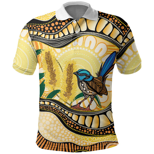 Superb Fairywren Bottlebrush Australia Indigenous Art Polo Shirt