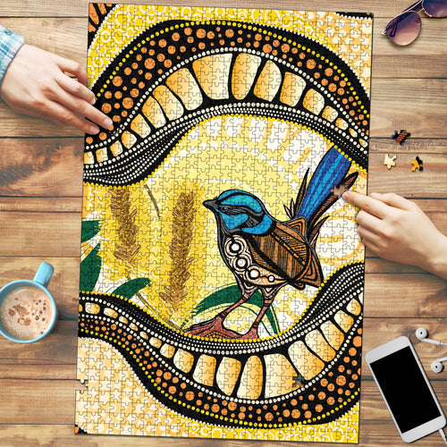 Superb Fairywren Bottlebrush Australia Indigenous Art Puzzle