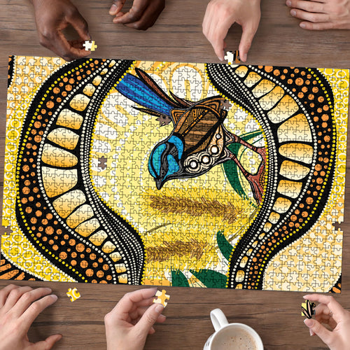 Superb Fairywren Bottlebrush Australia Indigenous Art Puzzle