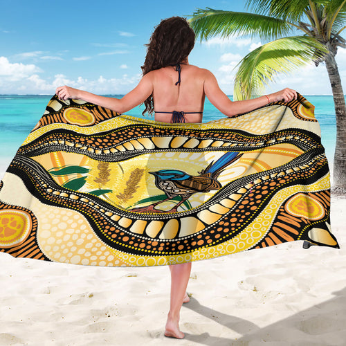 Superb Fairywren Bottlebrush Australia Indigenous Art Sarong