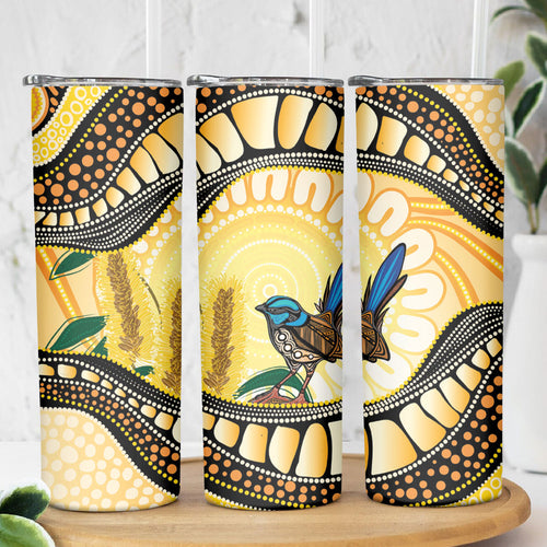 Superb Fairywren Bottlebrush Australia Indigenous Art Skinny Tumbler