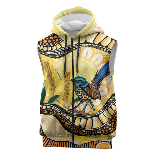 Superb Fairywren Bottlebrush Australia Indigenous Art Sleeveless Zip Hoodie