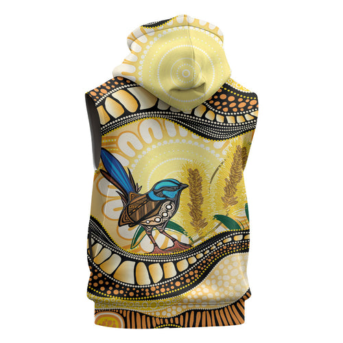 Superb Fairywren Bottlebrush Australia Indigenous Art Sleeveless Zip Hoodie