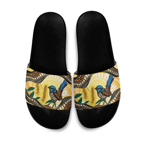 Superb Fairywren Bottlebrush Australia Indigenous Art Slide Sandals