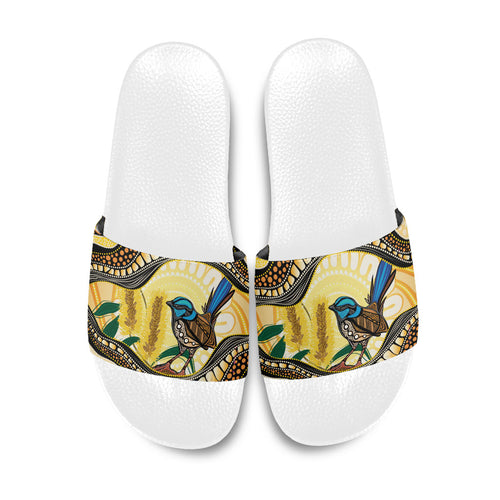 Superb Fairywren Bottlebrush Australia Indigenous Art Slide Sandals