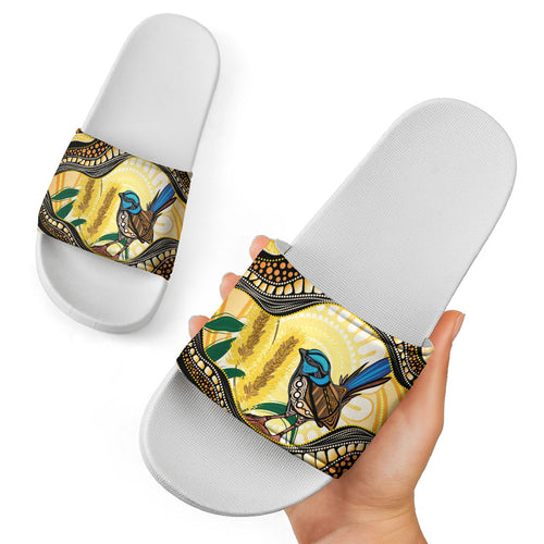 Superb Fairywren Bottlebrush Australia Indigenous Art Slide Sandals