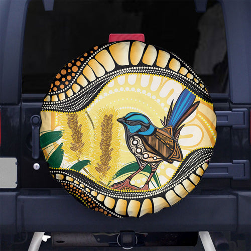 Superb Fairywren Bottlebrush Australia Indigenous Art Spare Tire Cover