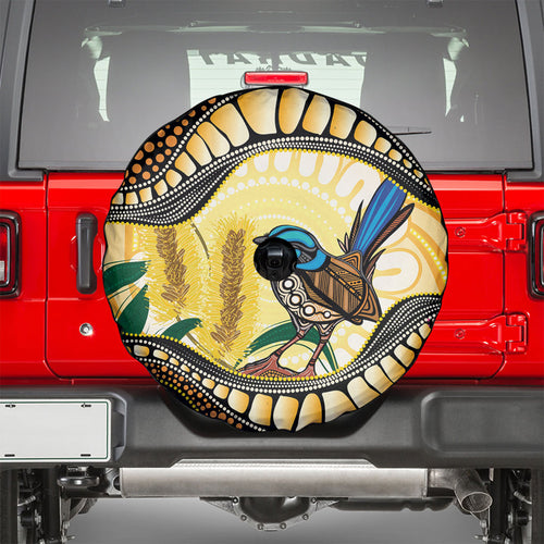 Superb Fairywren Bottlebrush Australia Indigenous Art Spare Tire Cover
