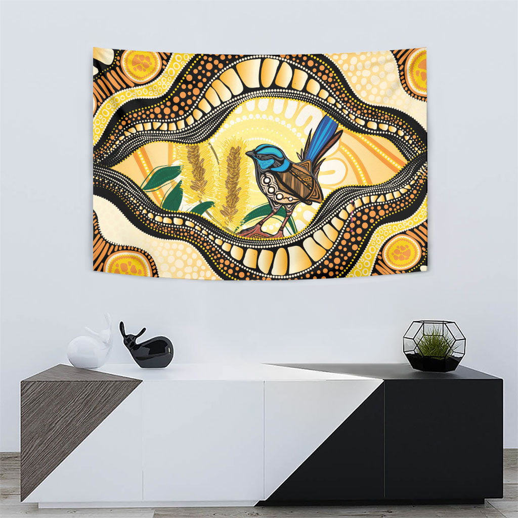 Superb Fairywren Bottlebrush Australia Indigenous Art Tapestry