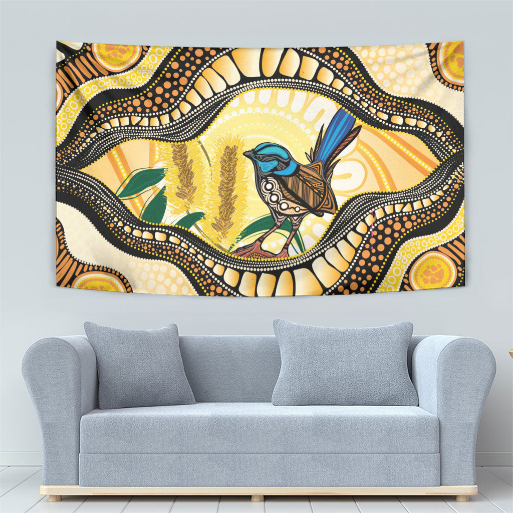 Superb Fairywren Bottlebrush Australia Indigenous Art Tapestry