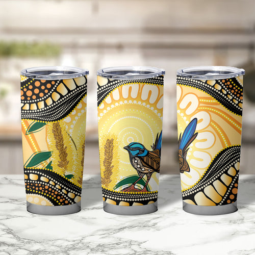 Superb Fairywren Bottlebrush Australia Indigenous Art Tumbler Cup