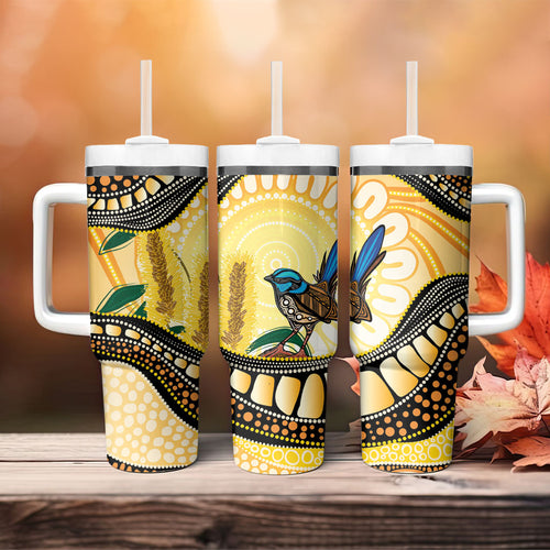 Superb Fairywren Bottlebrush Australia Indigenous Art Tumbler With Handle