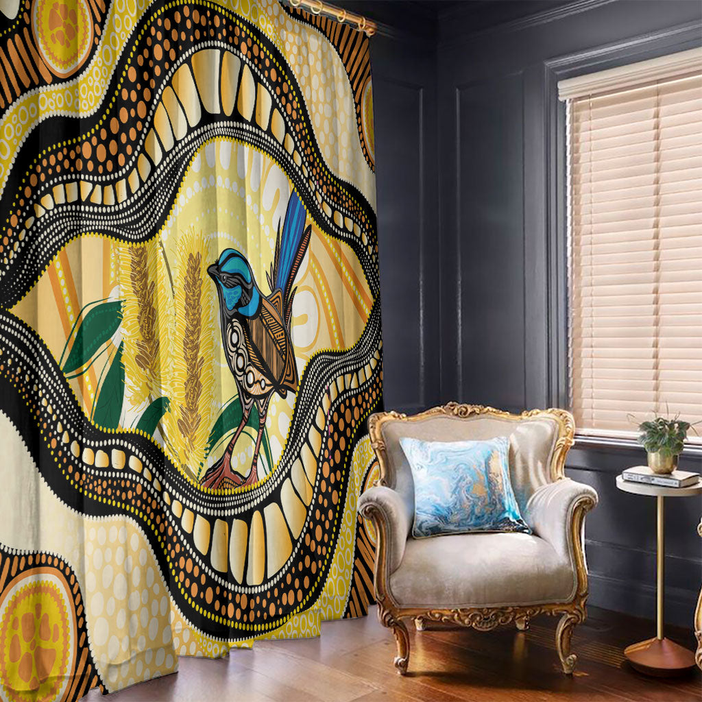 Superb Fairywren Bottlebrush Australia Indigenous Art Window Curtain