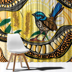 Superb Fairywren Bottlebrush Australia Indigenous Art Window Curtain