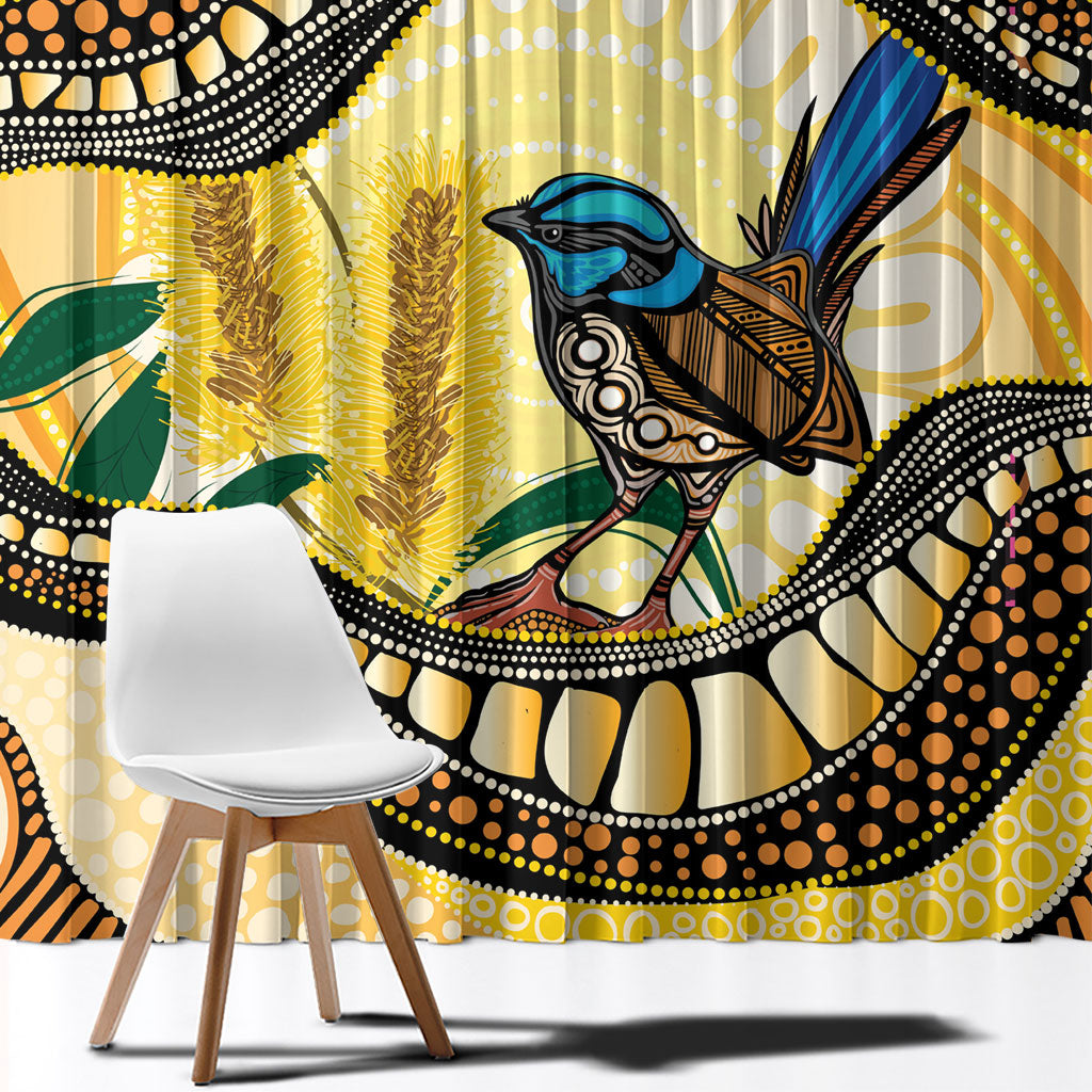 Superb Fairywren Bottlebrush Australia Indigenous Art Window Curtain