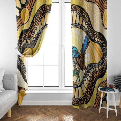 Superb Fairywren Bottlebrush Australia Indigenous Art Window Curtain