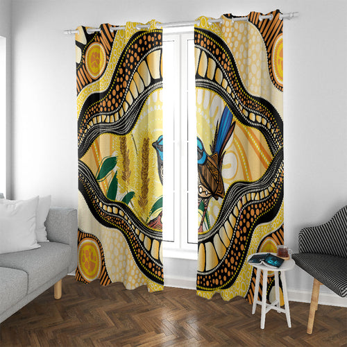 Superb Fairywren Bottlebrush Australia Indigenous Art Window Curtain