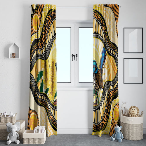 Superb Fairywren Bottlebrush Australia Indigenous Art Window Curtain