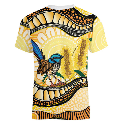 Superb Fairywren Bottlebrush Australia Indigenous Art Women V-Neck T-Shirt