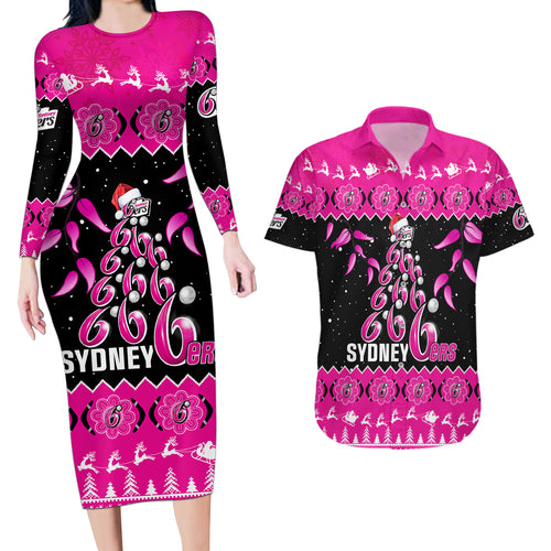 sydney-sixers-cricket-christmas-couples-matching-long-sleeve-bodycon-dress-and-hawaiian-shirt-merry-xmas-2023-indigenous-art