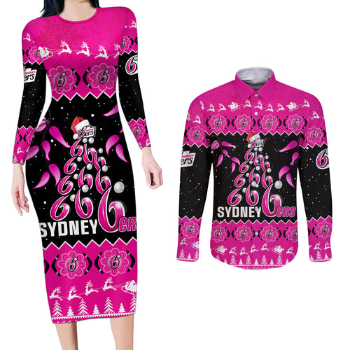 sydney-sixers-cricket-christmas-couples-matching-long-sleeve-bodycon-dress-and-long-sleeve-button-shirt-merry-xmas-2023-indigenous-art