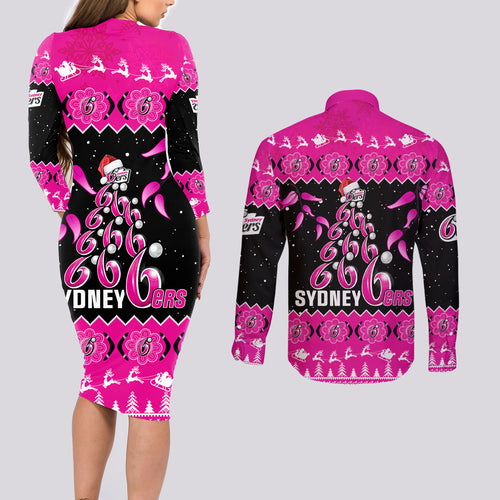 sydney-sixers-cricket-christmas-couples-matching-long-sleeve-bodycon-dress-and-long-sleeve-button-shirt-merry-xmas-2023-indigenous-art
