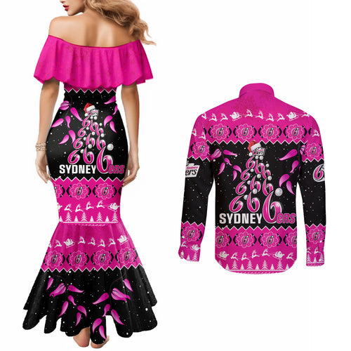 sydney-sixers-cricket-christmas-couples-matching-mermaid-dress-and-long-sleeve-button-shirt-merry-xmas-2023-indigenous-art