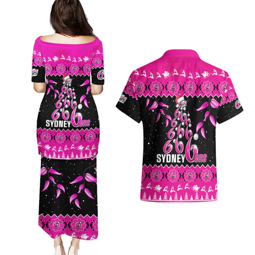 sydney-sixers-cricket-christmas-couples-matching-puletasi-dress-and-hawaiian-shirt-merry-xmas-2023-indigenous-art