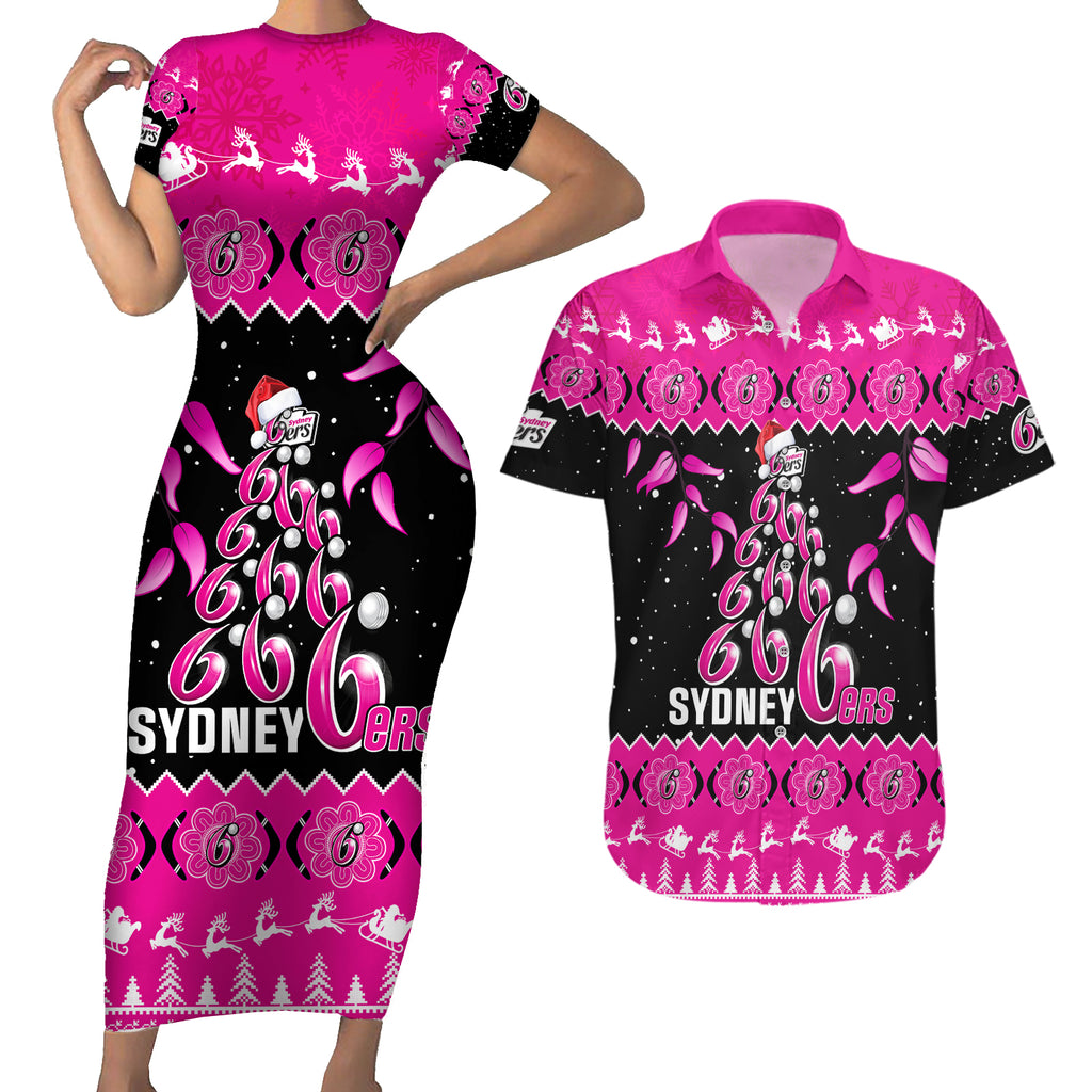 sydney-sixers-cricket-christmas-couples-matching-short-sleeve-bodycon-dress-and-hawaiian-shirt-merry-xmas-2023-indigenous-art